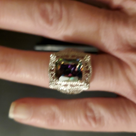 New Emerald Cut Mystic Topaz Silver Statement Ring. - Picture 11 of 16